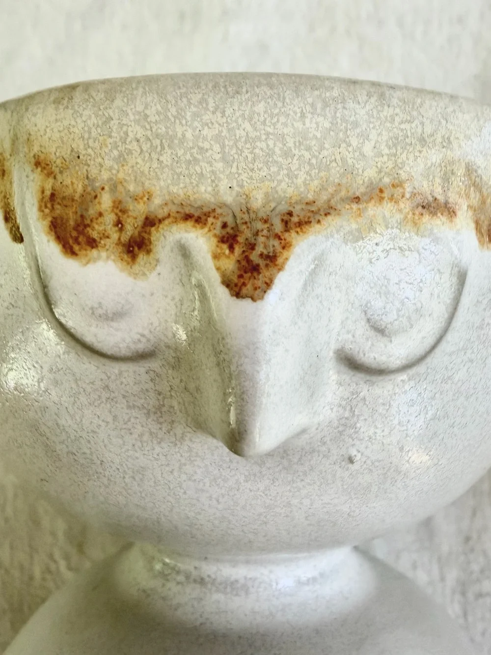 2 Vintage MCM Design Danish Ceramic Owl Faces Double Pedestal Bowls RARE